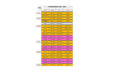 Modification horaires entraînement